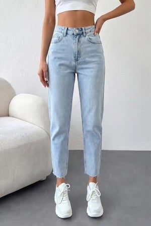 Kadın Yüksel Bel Mom Jean  Pantolon %100 cotton Esneme yok