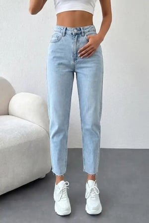 Kadın Yüksel Bel Mom Jean  Pantolon %100 cotton Esneme yok