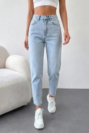 Kadın Yüksel Bel Mom Jean  Pantolon %100 cotton Esneme yok