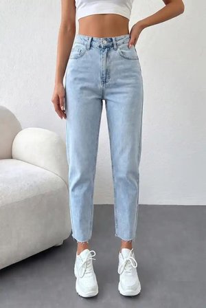 Kadın Yüksel Bel Mom Jean  Pantolon %100 cotton Esneme yok