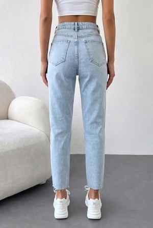Kadın Yüksel Bel Mom Jean  Pantolon %100 cotton Esneme yok
