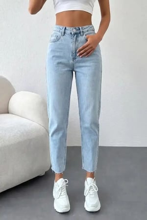 Kadın Yüksel Bel Mom Jean  Pantolon %100 cotton Esneme yok