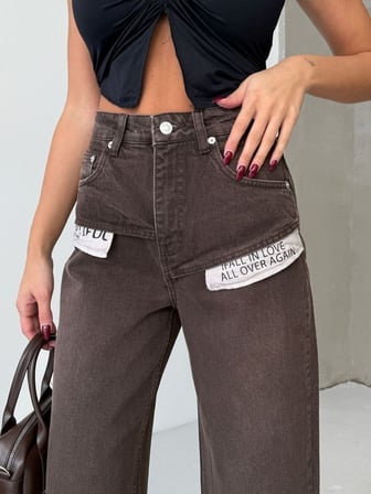 Kadın Yüksek Bel Asimetrik Cep Detaylı Pamuklu Jean Pantolon