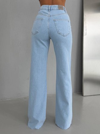Asimetrik Kemer Detaylı Yüksek Bel Bol Paça  Denim Pantolon