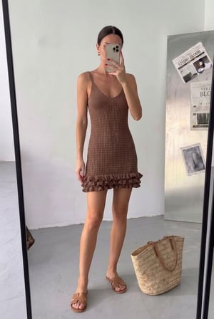 Ajurlu fırfırlıl mini askılı plaj Yazlık Kadın Elbise