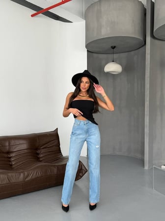 Jean Pantolon, Yüksek Bel Kot Pantolon, %100 Pamuk Denim, Düz Kesim Jean, Kadın Straight Fit Pantolon.