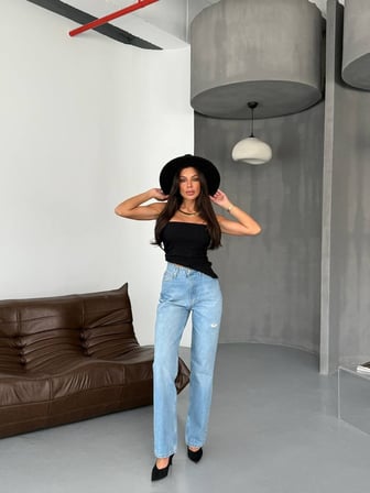 Jean Pantolon, Yüksek Bel Kot Pantolon, %100 Pamuk Denim, Düz Kesim Jean, Kadın Straight Fit Pantolon.