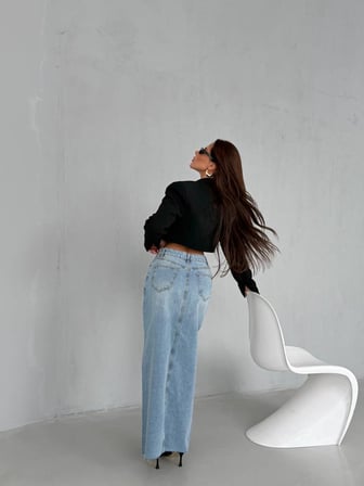 Yırtmaç Detaylı Maxi Denim Etek