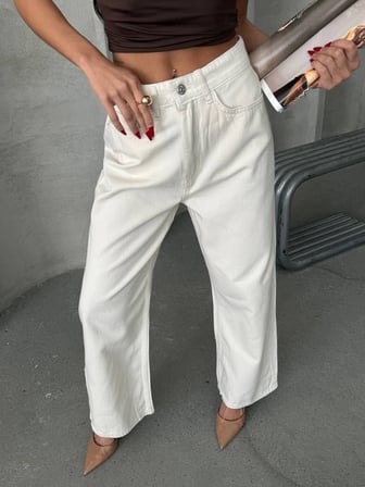 Kadın Yüksek Bel Paça Wide Leg Jean Pantolon