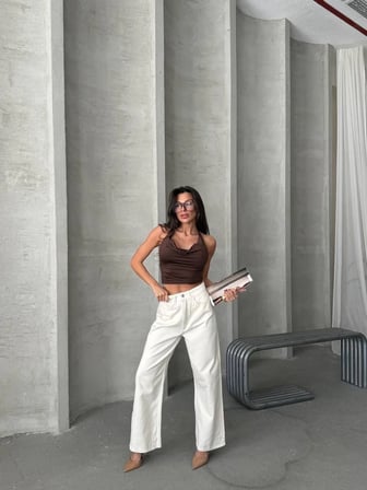 Kadın Yüksek Bel Paça Wide Leg Jean Pantolon