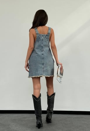 Kadın Askılı Salopet Denim Elbise