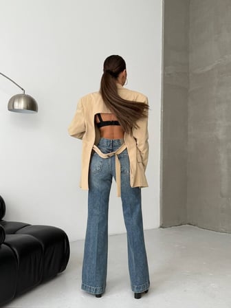 HerTon Yüksek Bel %100 Pamuklu Bol Paça Denim Pantolon - Premium Jean