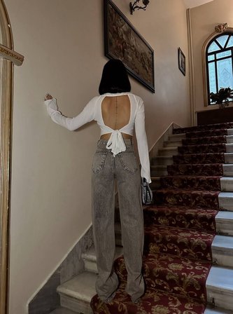 Yüksek Bel Strass Taş Detaylı Denim Bol Paça Pamuklu Kot Pantolon