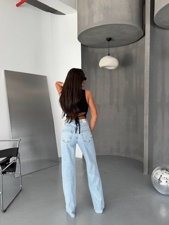 Kadın Yüksek Bel Bol Paça Jean Pantolon – Az Esnek Pamuklu Kot