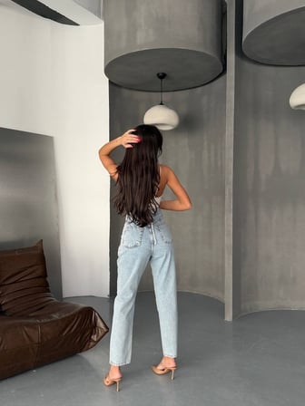 Kadın Fermuar Detaylı Yüksek Bel Mom Jean Pantolon