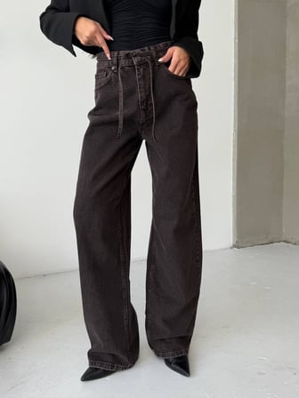 Kadın Bağcıklı Wide Leg Jean Pantolon