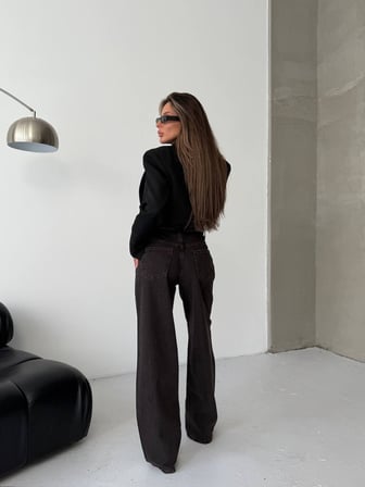 Kadın Bağcıklı Wide Leg Jean Pantolon