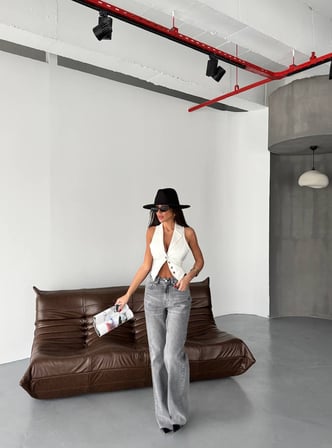Kadın Yüksek Bel Wide Leg Jean Pantolon – Bol Paça %98 Pamuk Cotton