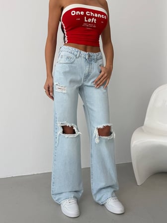 Yüksek Bel Wide Leg %100 Pamuk Kadın Jean Pantolon –  Bol Paça Denim