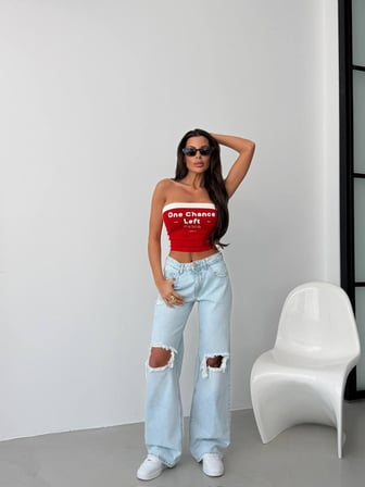 Yüksek Bel Wide Leg %100 Pamuk Kadın Jean Pantolon –  Bol Paça Denim
