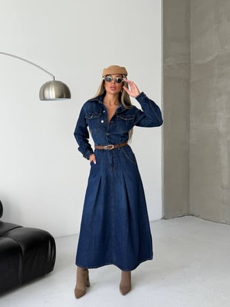 Kadın Denim Kot Uzun Elbise