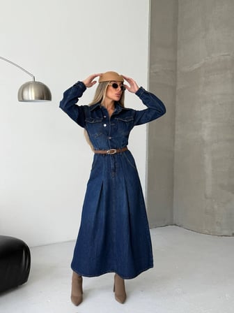 Kadın Denim Kot Uzun Elbise
