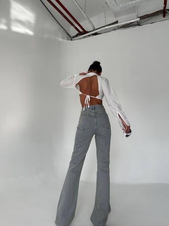 Yüksek Bel İspanyol Paça Lıkralı Denim Kot Pantolon