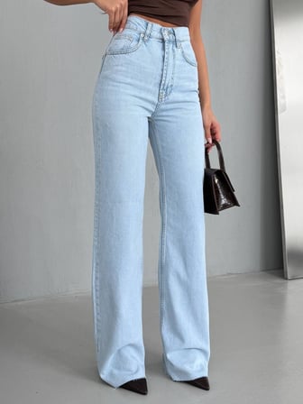 Yüksek Bel Jean Pantolon – %100 Pamuk, Geniş Paça (Flare/Wide Leg), Retro 90’lar Stil Kadın Denim