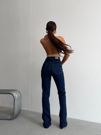 Kadın Yıkamalı Yüksek Bel Geniş Paça Jean Pantolon – %99 Pamuk %1 Elastan