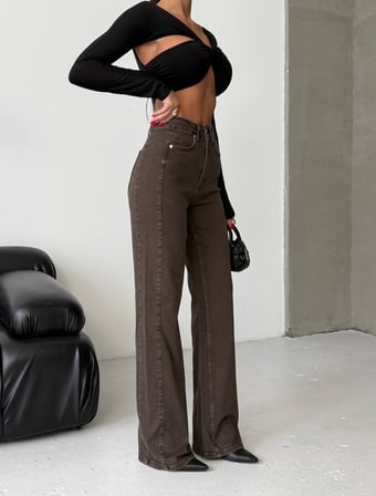 Kadın Yüksek Bel Geniş Paça Wide-Leg Jean Pantolon