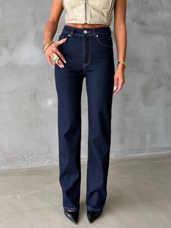 Kadın High Waist Relaxed Fit Düz Kesim Pamuklu Jean Pantolon