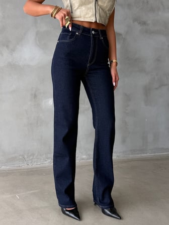 Kadın High Waist Relaxed Fit Düz Kesim Pamuklu Jean Pantolon