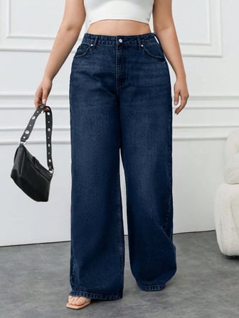 Yüksek Bel Wide Leg Geniş Paça Pamuklu Kot Pantolon