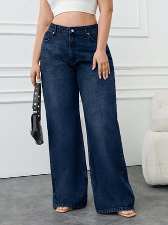 Yüksek Bel Wide Leg Geniş Paça Pamuklu Kot Pantolon