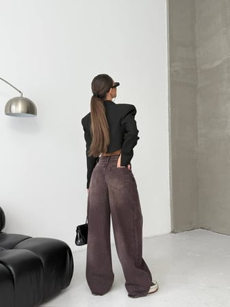 HerTon Baggy Wide Leg Kadın Jean Pantolon %100 Cotton Düşük Bel Bol Paça