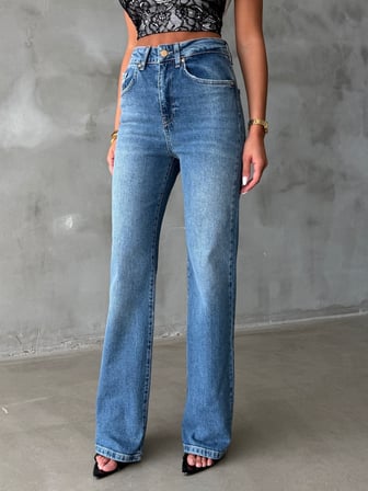 Yüksek Bel Straight Düz Kesim Lıkralı Kot Pantolon