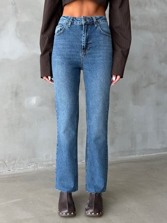 Kadın Yüksek Bel Püsküllü Paça Lıkralı Denim Pantolon