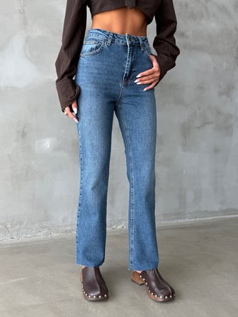 Kadın Yüksek Bel Püsküllü Paça Lıkralı Denim Pantolon