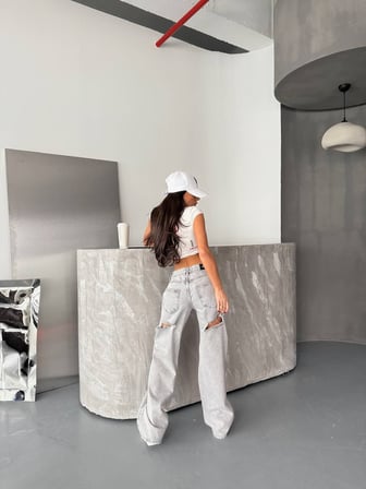 Yüksek Bel Wide Leg %100 Pamuk Kadın Jean Pantolon –  Bol Paça Denim