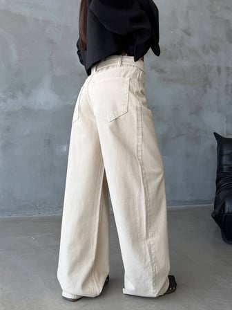 HerTon Baggy Wide Leg Kadın Jean Pantolon %100 Cotton Düşük Bel Bol Paça