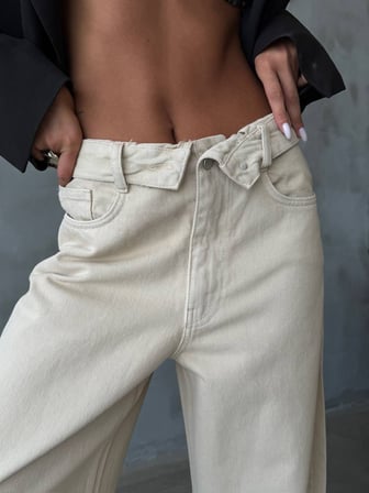 HerTon Baggy Wide Leg Kadın Jean Pantolon %100 Cotton Düşük Bel Bol Paça