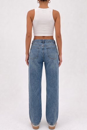 Kadın Yüksek Bel Wide Leg Jean Pantolon Geniş Paça Düz Kesim Kot