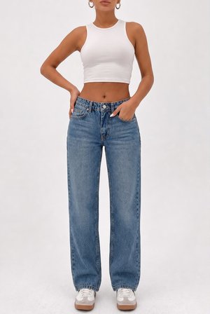 Kadın Yüksek Bel Wide Leg Jean Pantolon Geniş Paça Düz Kesim Kot