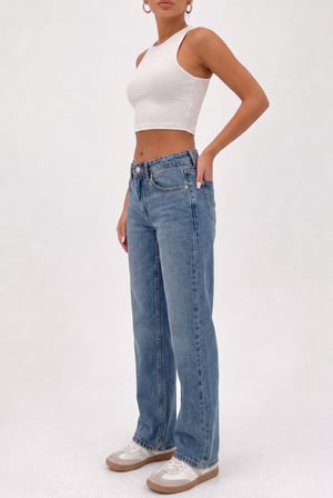 Kadın Yüksek Bel Wide Leg Jean Pantolon Geniş Paça Düz Kesim Kot
