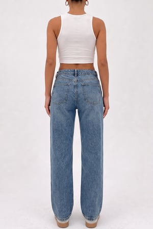 Kadın Yüksek Bel Wide Leg Jean Pantolon Geniş Paça Düz Kesim Kot