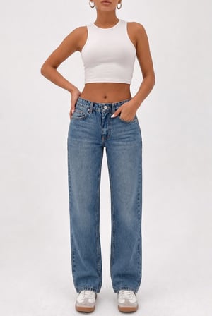 Kadın Yüksek Bel Wide Leg Jean Pantolon Geniş Paça Düz Kesim Kot