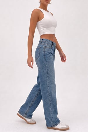 Kadın Yüksek Bel Wide Leg Jean Pantolon Geniş Paça Düz Kesim Kot