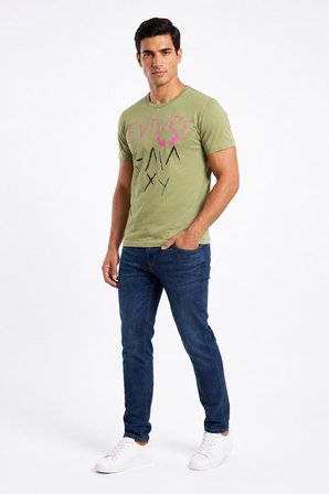 Erkek Sırtı Yazılı ve Alien Desenli Bisiklet Yaka Streetwear Tişört