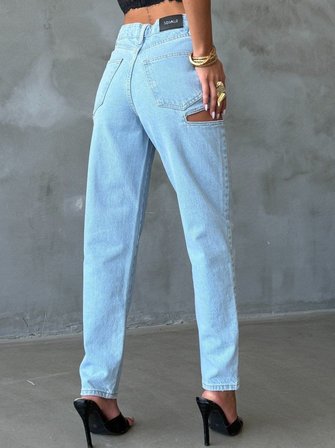Kadın Fermuarlı Pencere Detaylı Tasarım Jean Pantolon