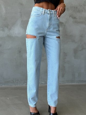 Kadın Fermuarlı Pencere Detaylı Tasarım Jean Pantolon